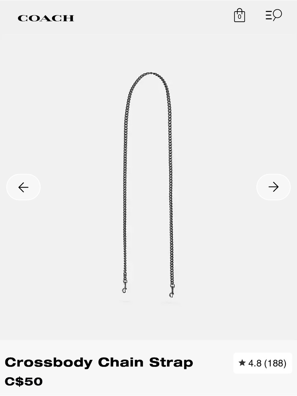 Coach Dark Gunmetal Chain Strap - Coach